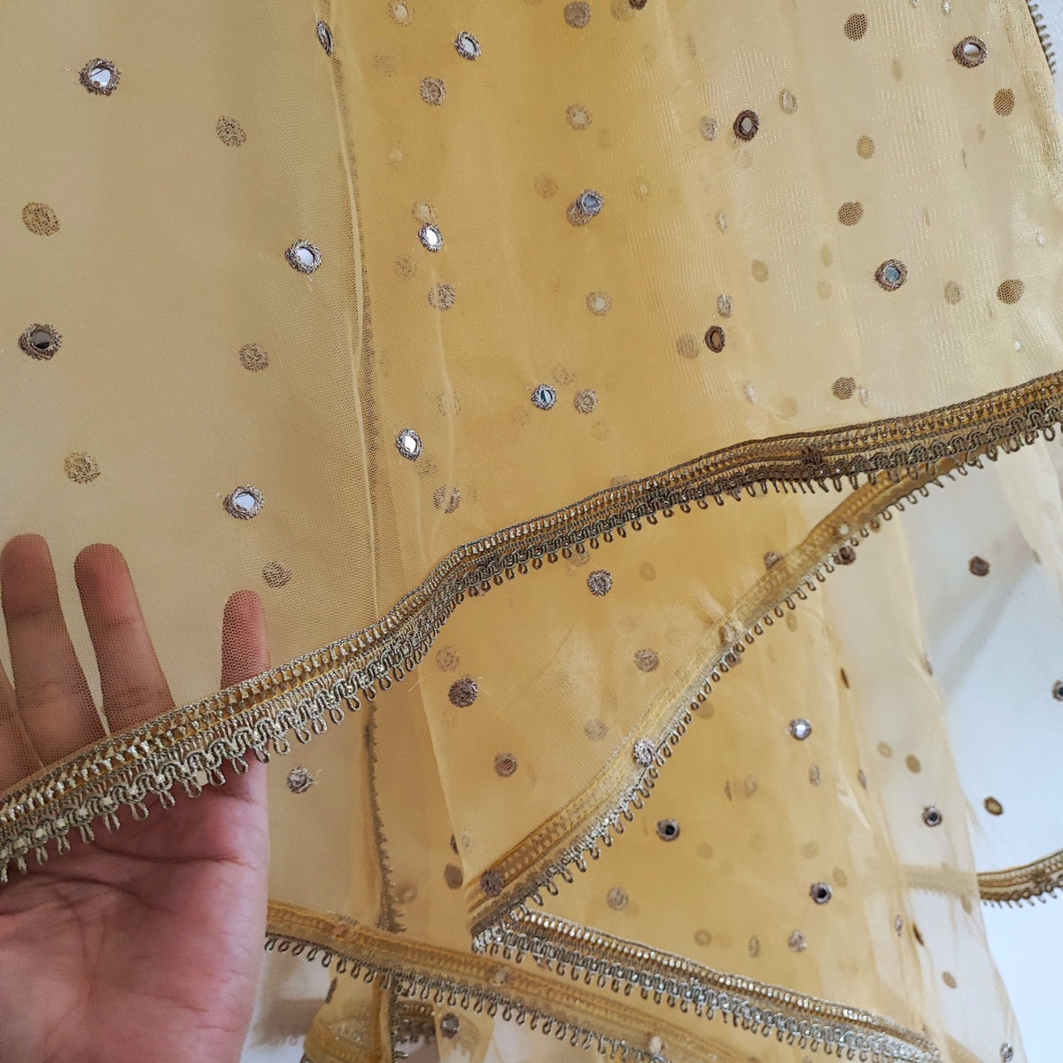 Yellow Indian Dupatta party wear Long net embroidered scarf