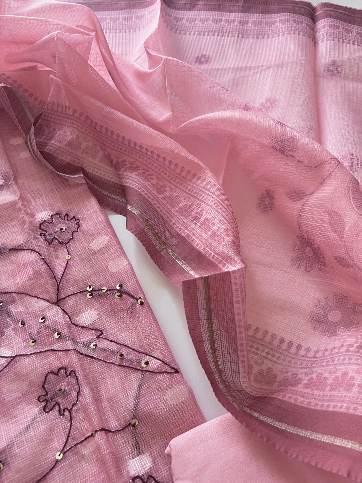 Pink Bird Embroidered Unstitched Suit
