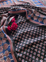 Black Original Handblock Ajrakh print 2 pc fabric Unstitched suit set