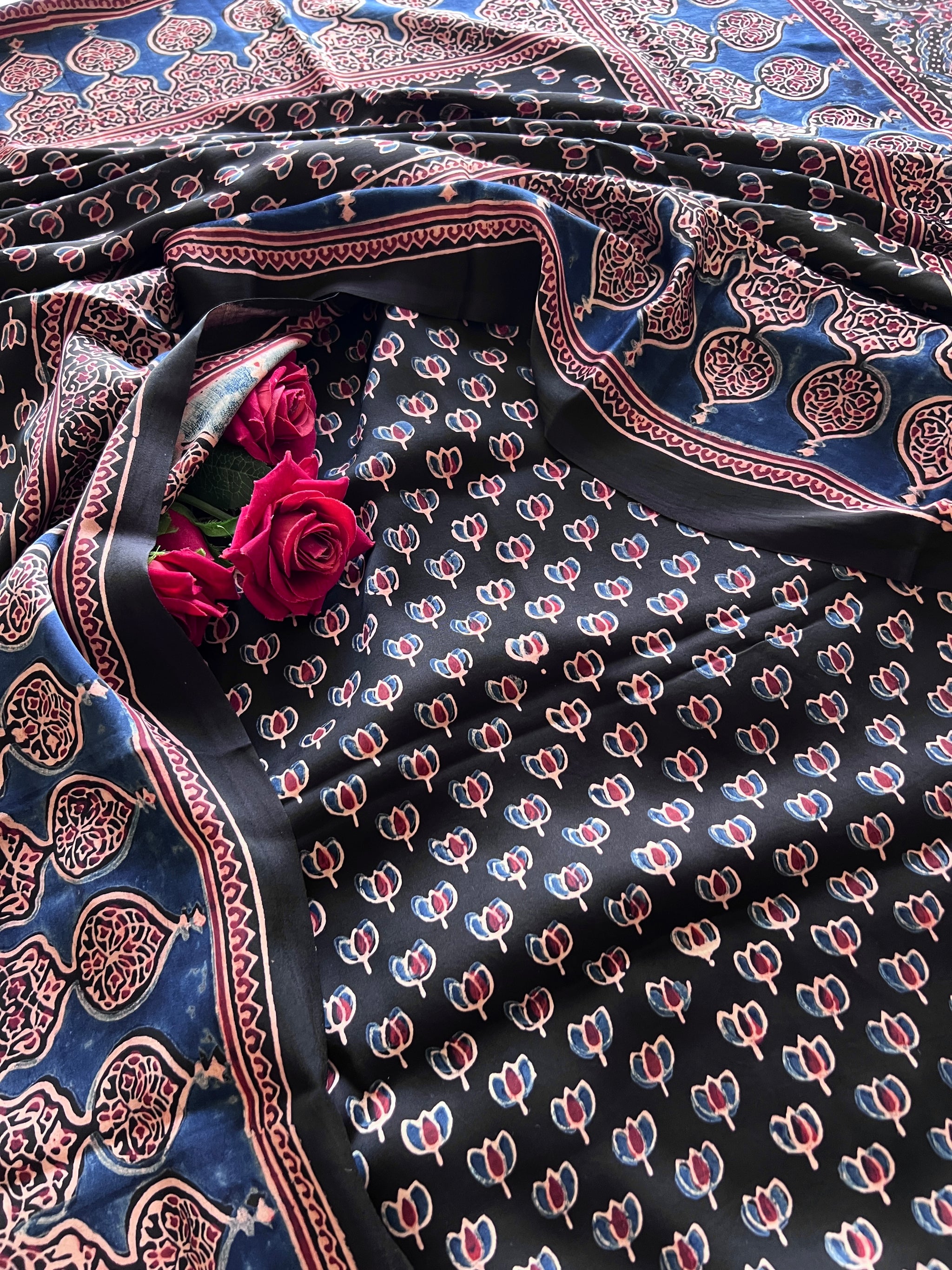 Black Original Handblock Ajrakh print 2 pc fabric Unstitched suit set