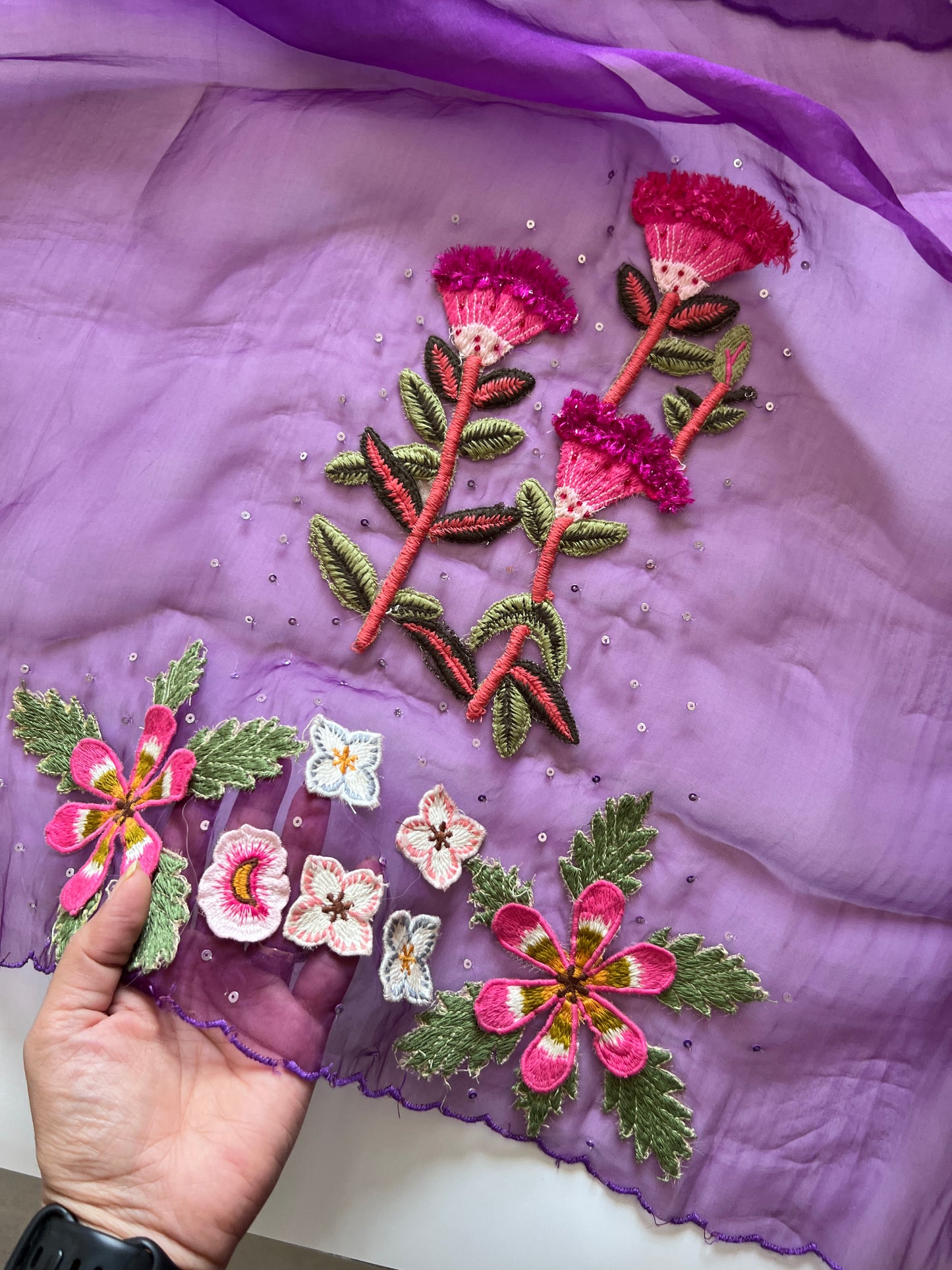 Fairy tale Embroidery on Organza premium unstitched dress material with 3D floral work