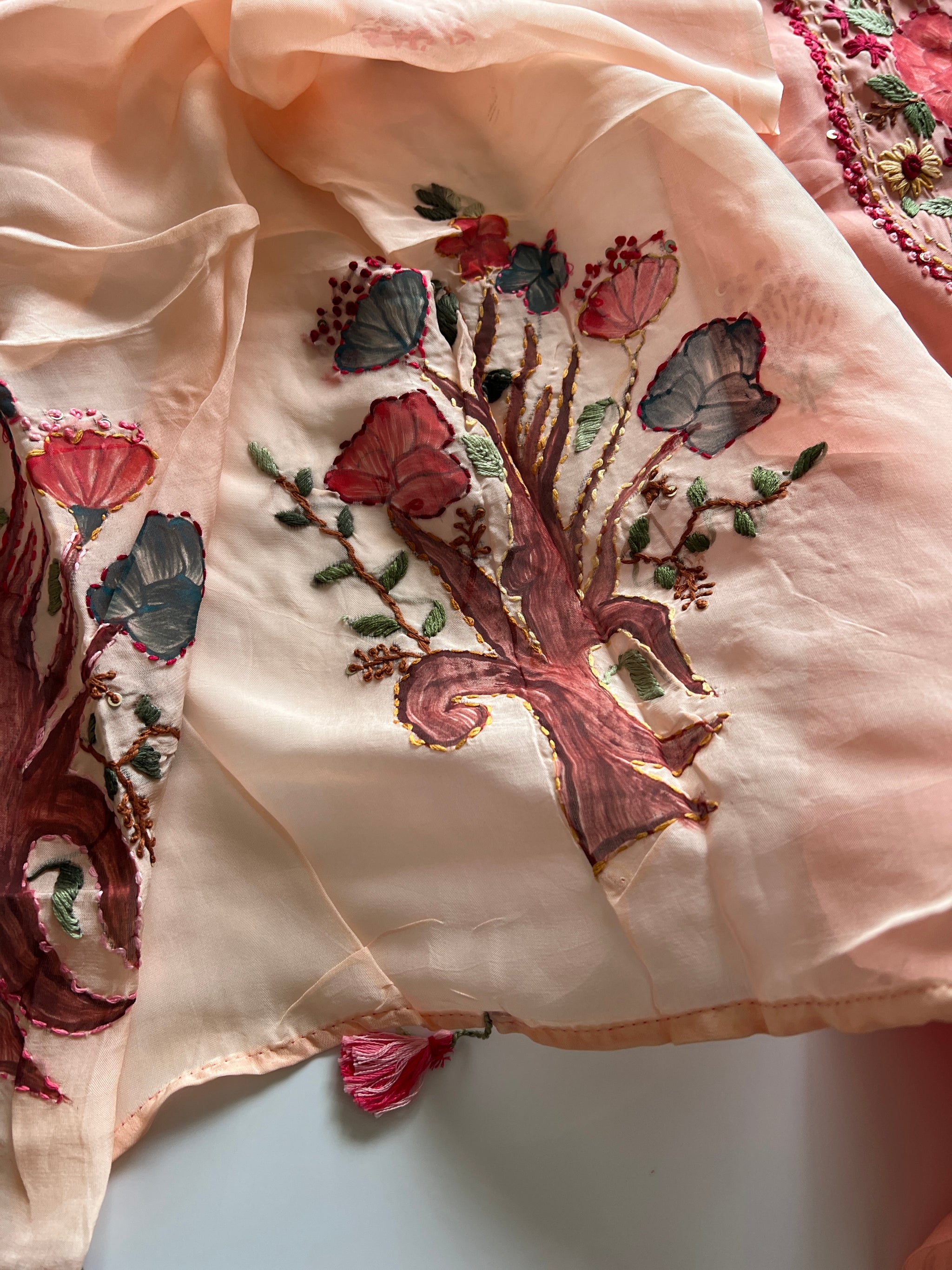 Knot embroidery Masleen Silk Designer Unstitched suit