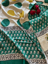 Green Original Handblock Ajrakh print on Modal fabric Unstitched suit set