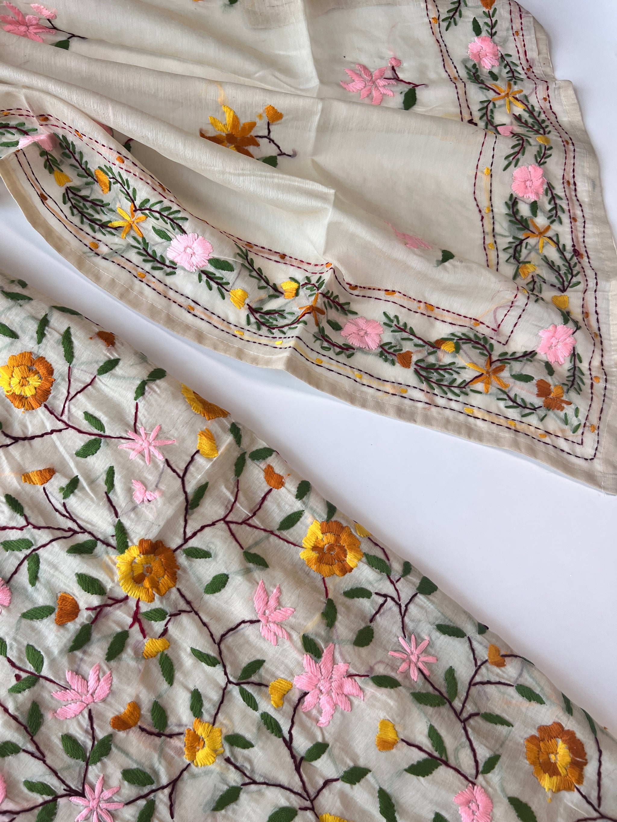 Chanderi Phulkari embroidery Unstitched suit material