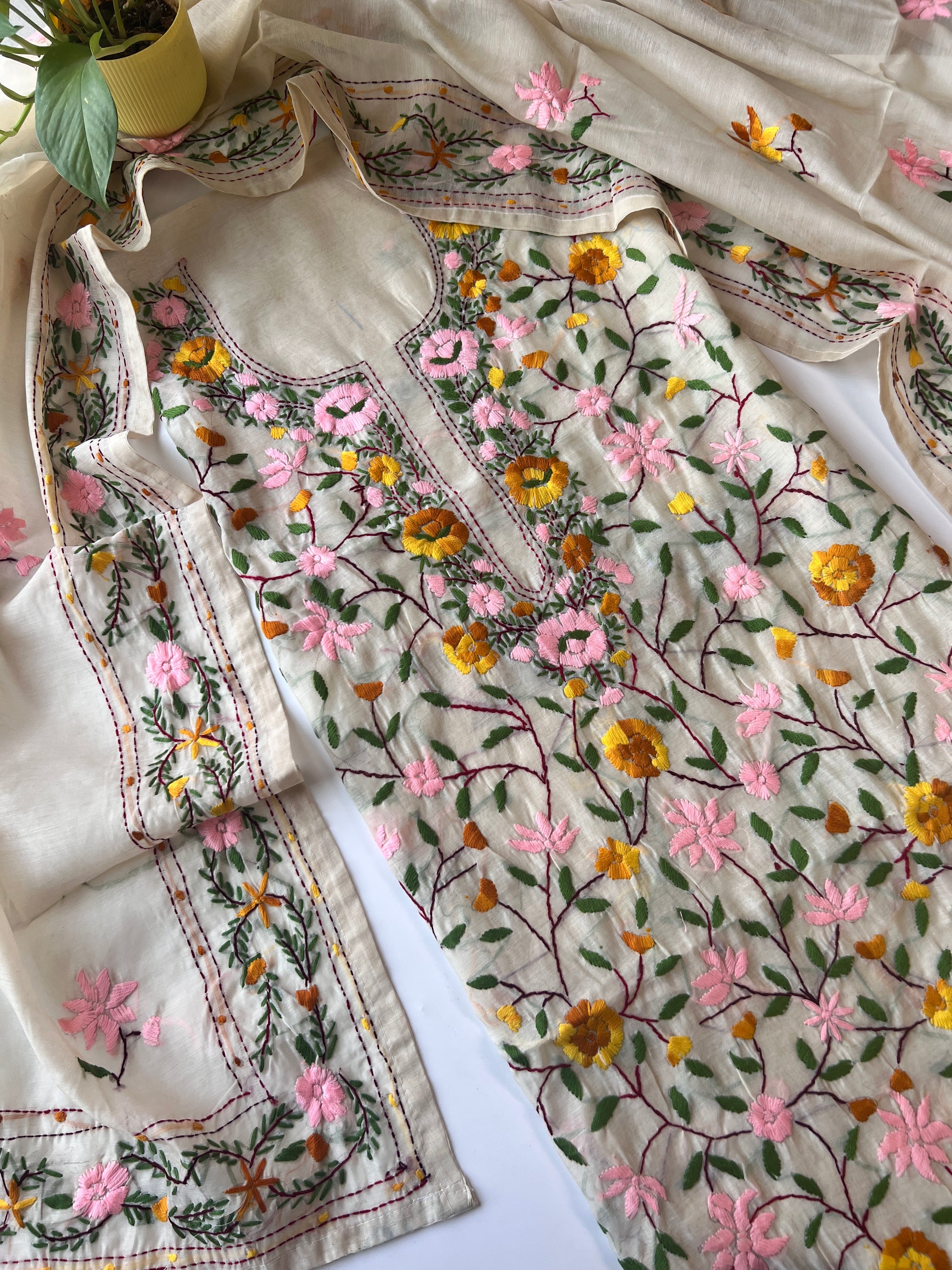 Chanderi Phulkari embroidery Unstitched suit material