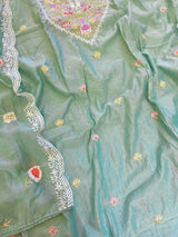 Blue Mul Chanderi Thread embroidered Unstitched Suit