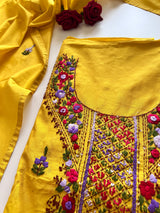 Yellow knot embroidery Unstitched suit material