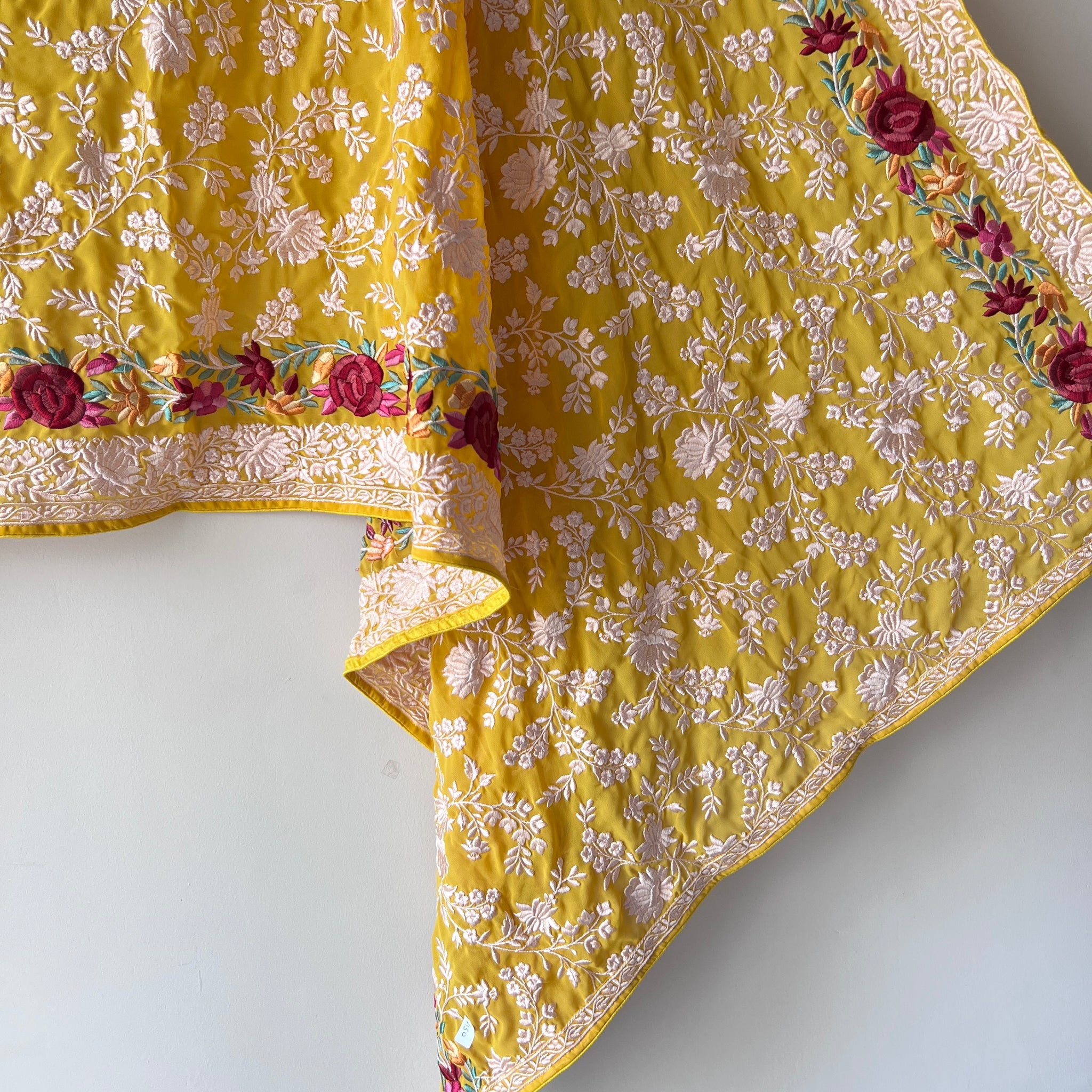 Premium Yellow Parsi Embroidery dupatta