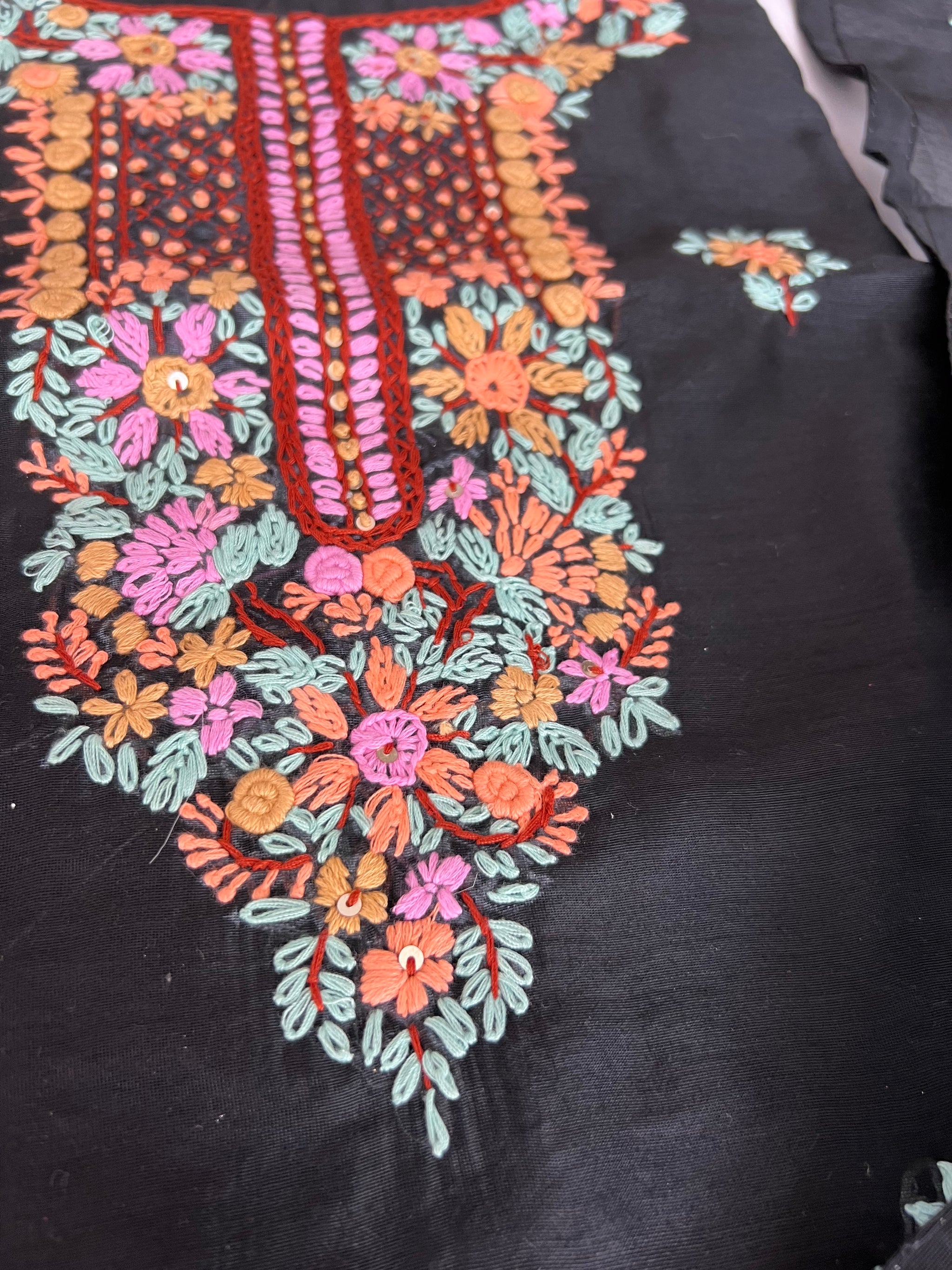 Black knot embroidery Unstitched suit material