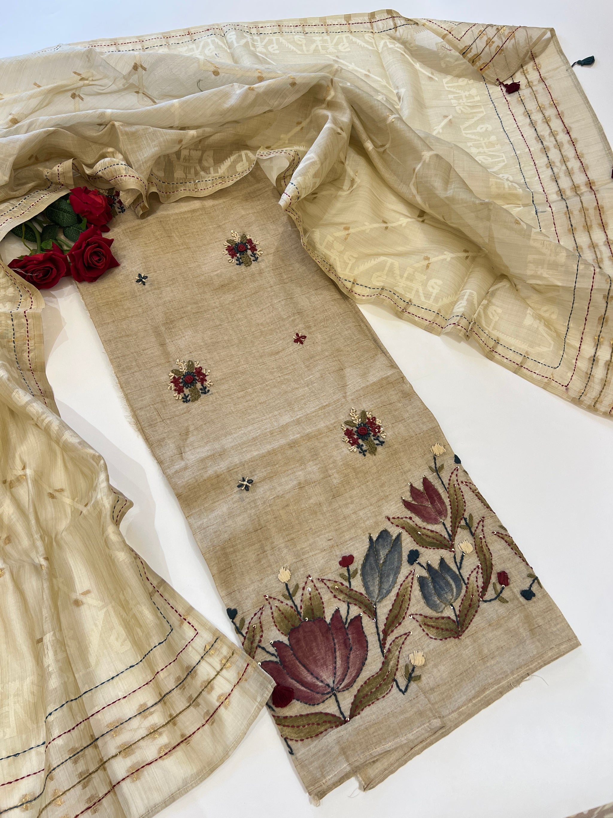 Khadi cotton embroidery Designer Unstitched suit