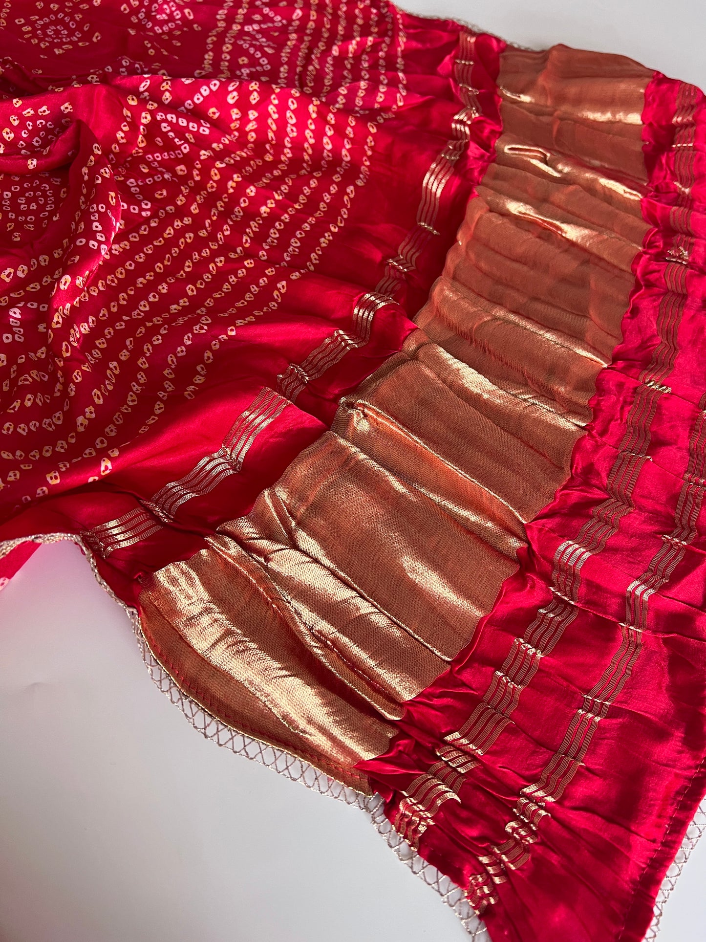 Red Gajji Silk With gotta work neck Unstitched suit