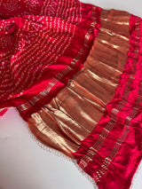 Red Gajji Silk With gotta work neck Unstitched suit