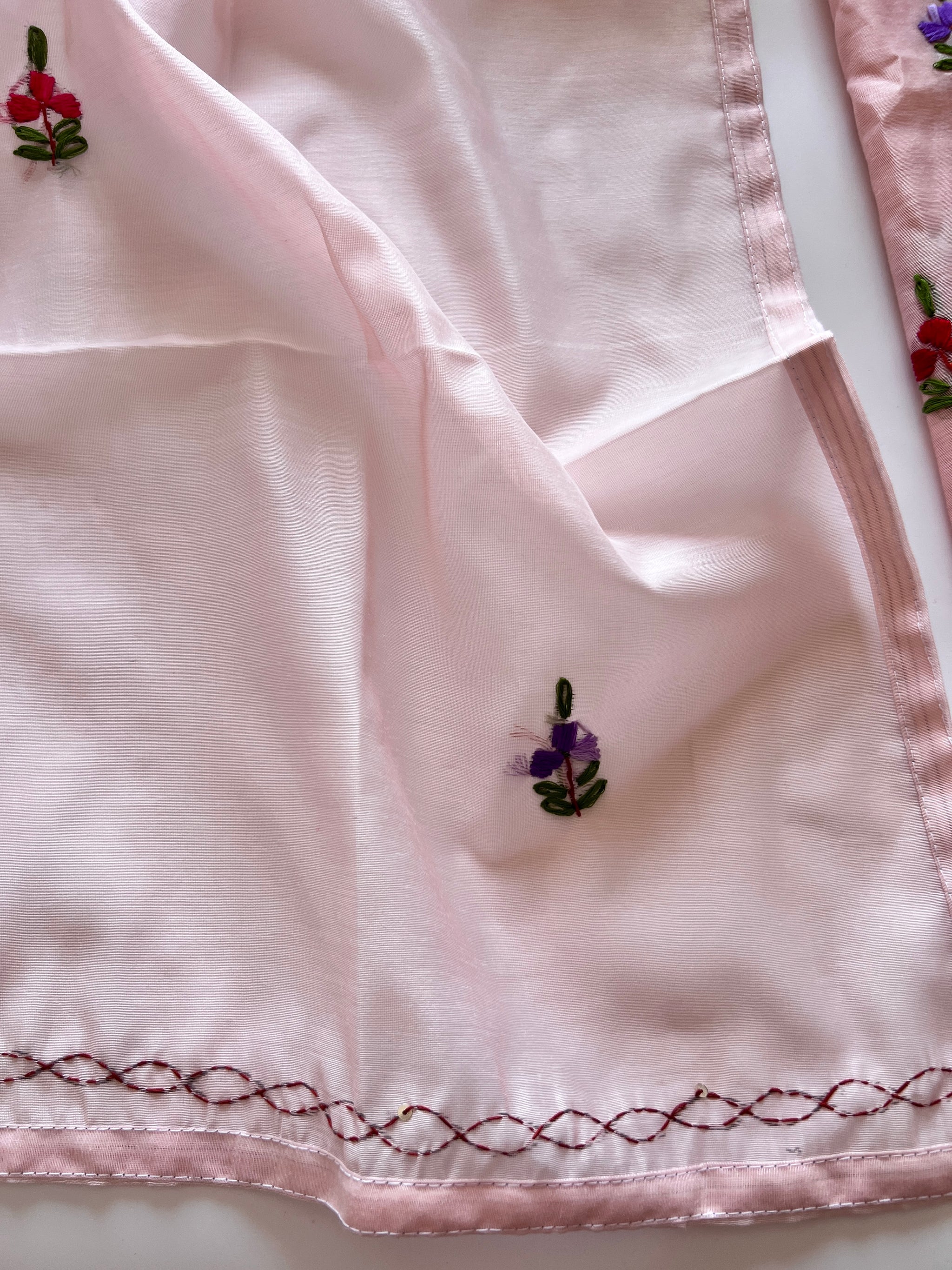 Very light pink knot embroidery Unstitched suit material