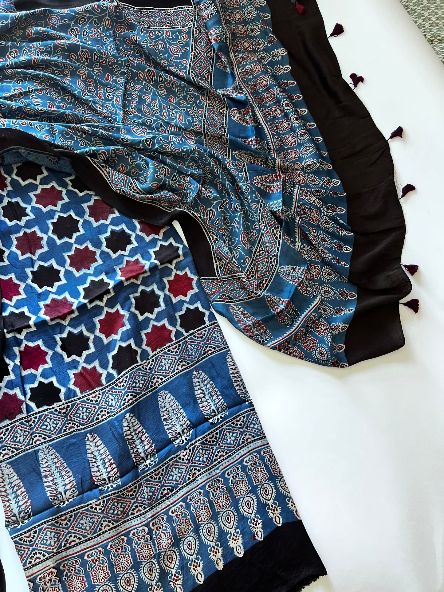 Blue Original Handblock Ajrakh print on Modal fabric Unstitched suit set