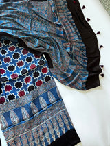 Blue Original Handblock Ajrakh print on Modal fabric Unstitched suit set