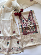 2 pc Cream Knot embroidery Unstitched suit material