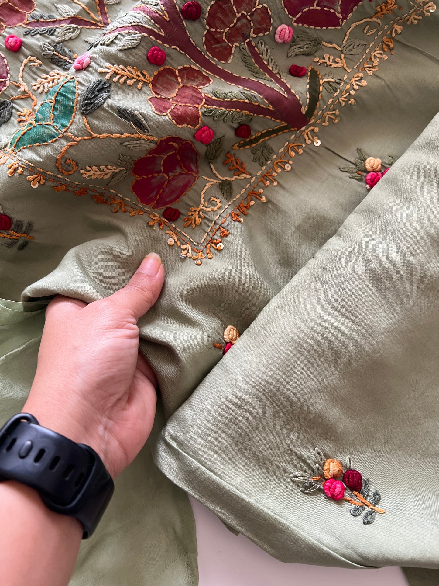 Knot embroidery Masleen Silk Designer Unstitched suit