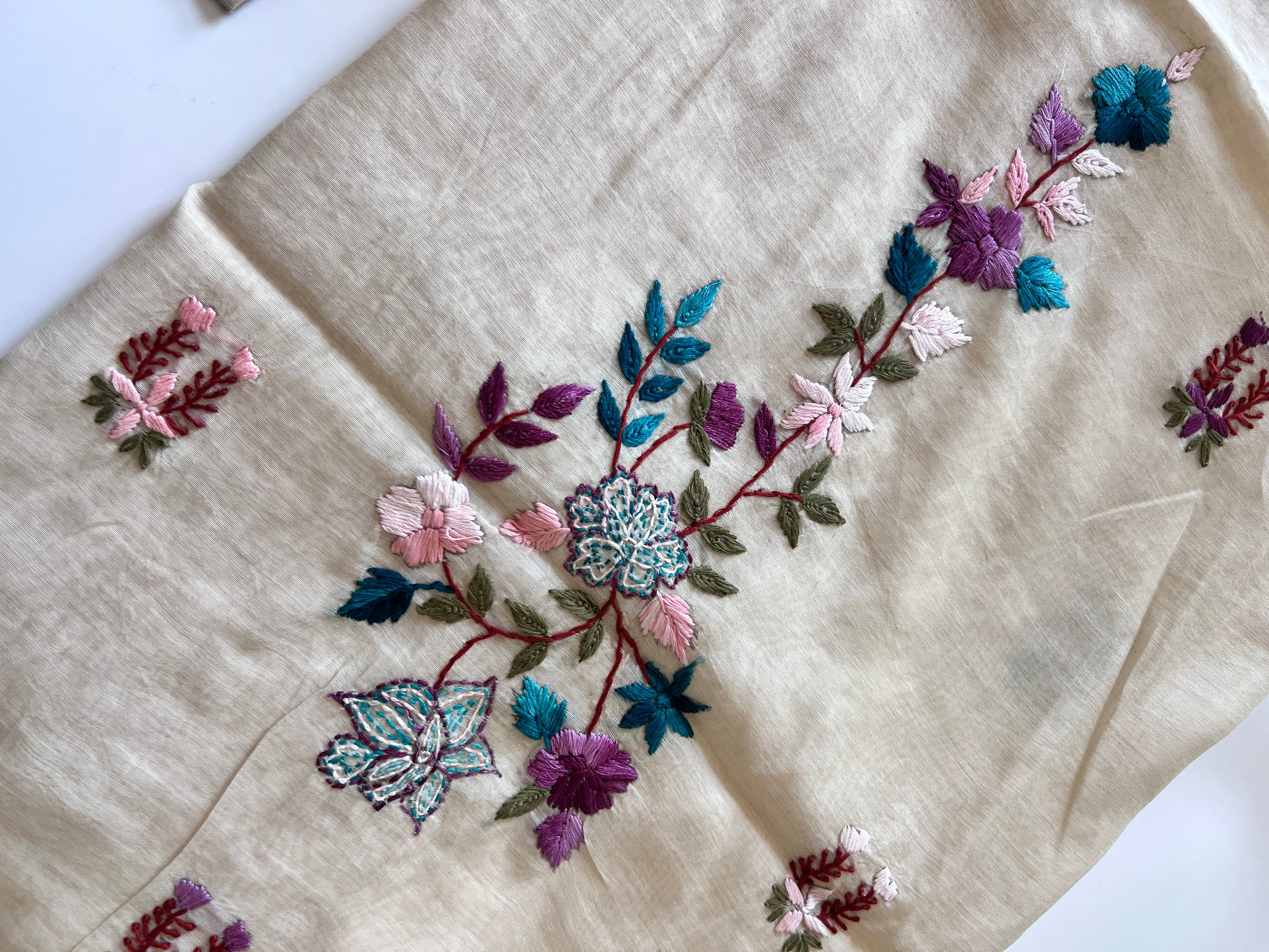 2 pc Cream Knot embroidery Unstitched suit material