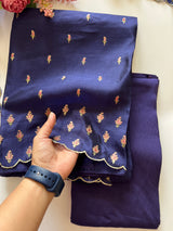 Blue Raw Mango handloom embroidered unstitched suit.