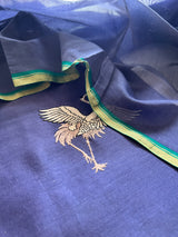 Pure Blue Green soft Chanderi flamingo embroidered Unstitched Dress material