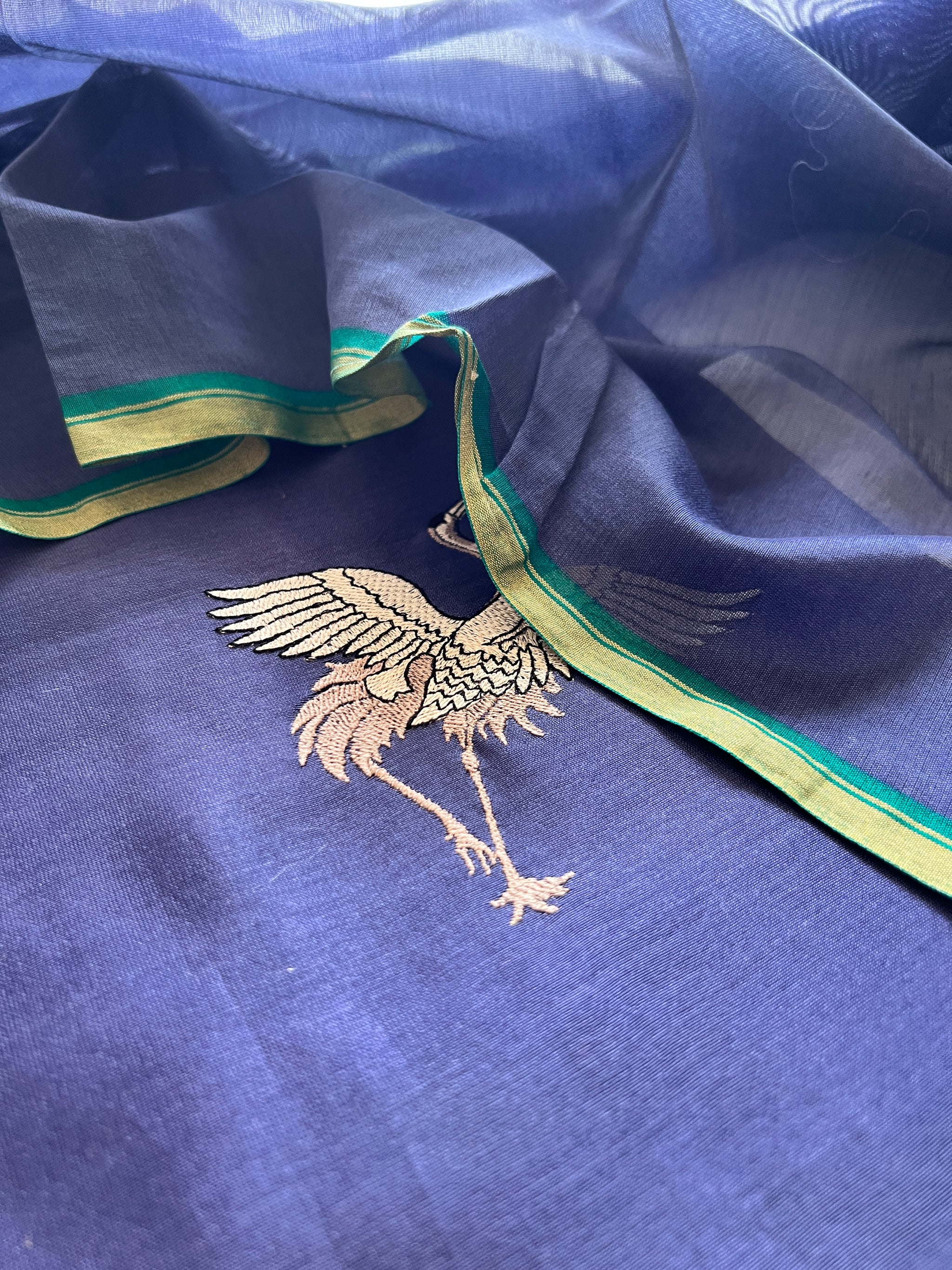 Pure Blue Green soft Chanderi flamingo embroidered Unstitched Dress material