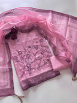 Pink Bird Embroidered Unstitched Suit