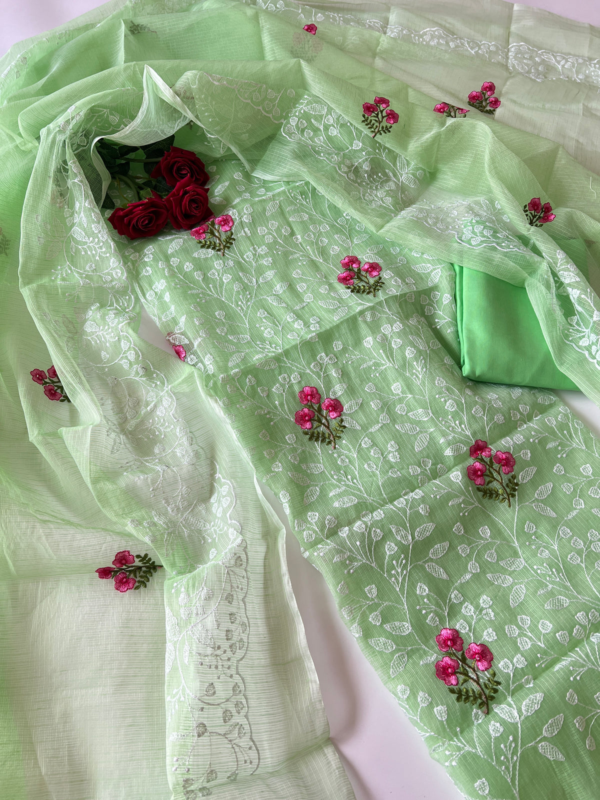 Green Kotta floral embroidered kurta dupatta set Unstitched