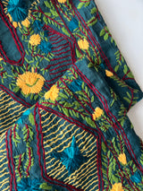 Peacock color Chanderi Phulkari embroidery Unstitched suit material