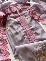 Purple Sunflower Embroidery Mul Masleen Dress material