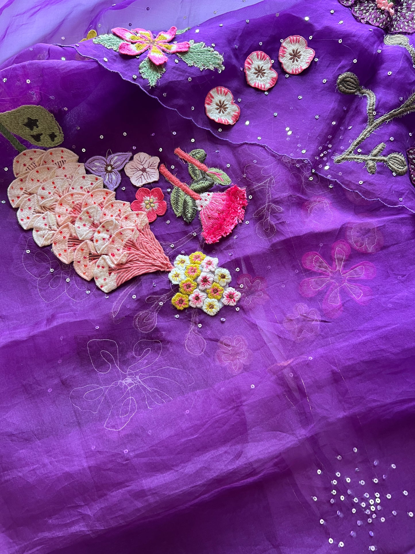 Fairy tale Embroidery on Organza premium unstitched dress material with 3D floral work