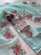 Blue Sunflower Embroidery Crush dress material unstitched
