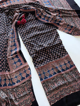 Black Original Handblock Ajrakh print 2 pc fabric Unstitched suit set