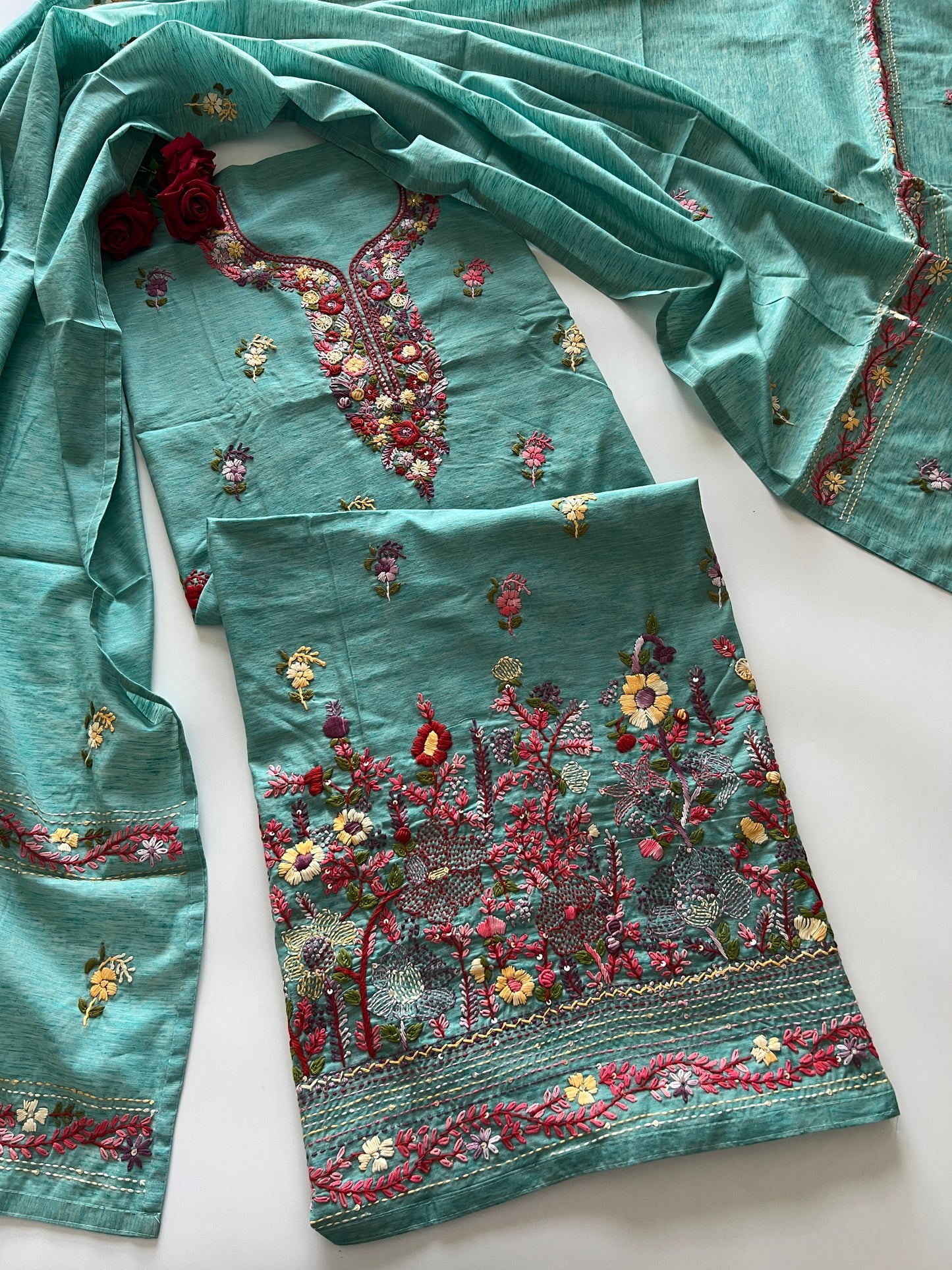 Knot embroidery Unstitched suit material 2 pc
