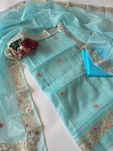 Blue Kotta with gotta embroidered kurta dupatta set Unstitched