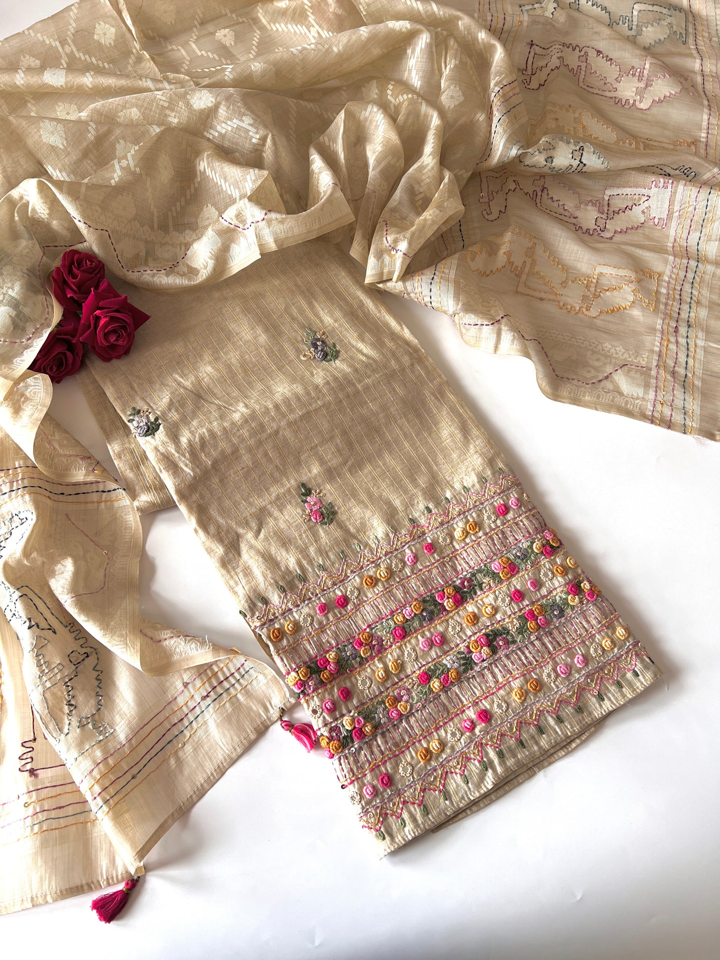 Khadi cotton knot embroidery Unstitched suit