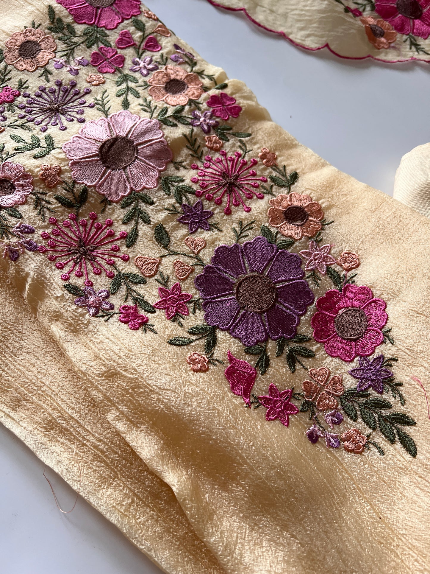 Yellow Sunflower Embroidery Crush dress material unstitched
