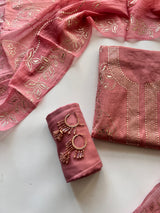 Mul Chanderi dress material with mukaish