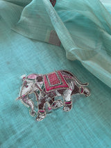 Blue green Cotton Jamdani work dress material unstitched Suit set