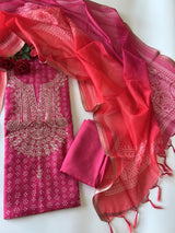 Pink soft Organza crepe with Pitta work and bandej