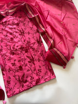 Pink Pure Chanderi Parsi Thread embroidered Unstitched Suit