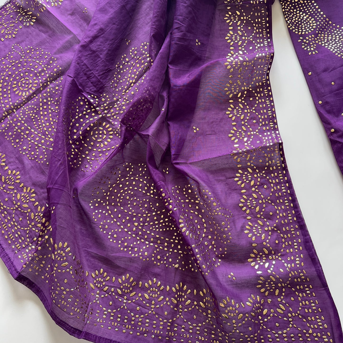 Purple Mul Chanderi dress material with mukaish -Paisley