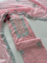 Pink Mul Chanderi embroidered Unstitched Suit