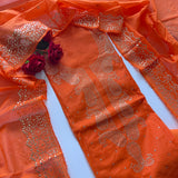 Orange Mul Chanderi dress material with mukaish -Paisley
