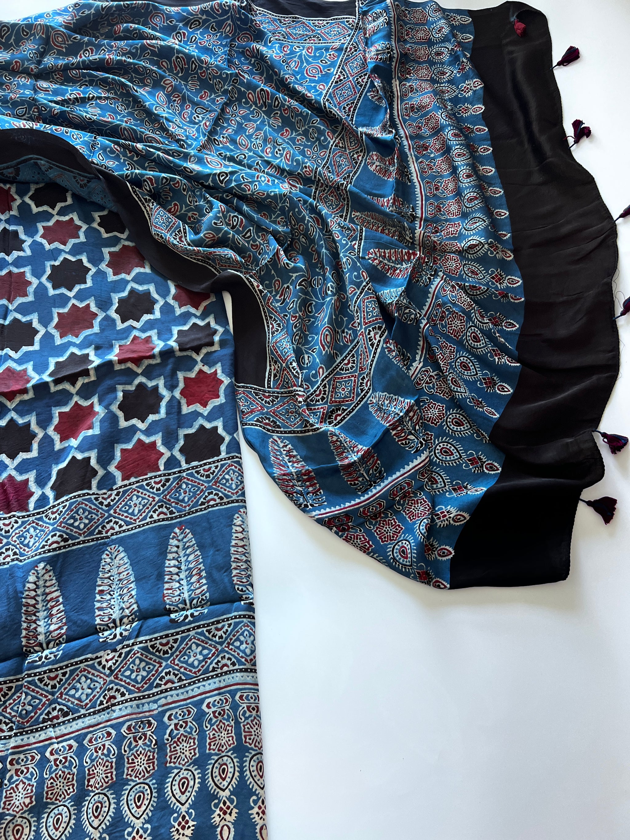 Blue Original Handblock Ajrakh print on Modal fabric Unstitched suit set