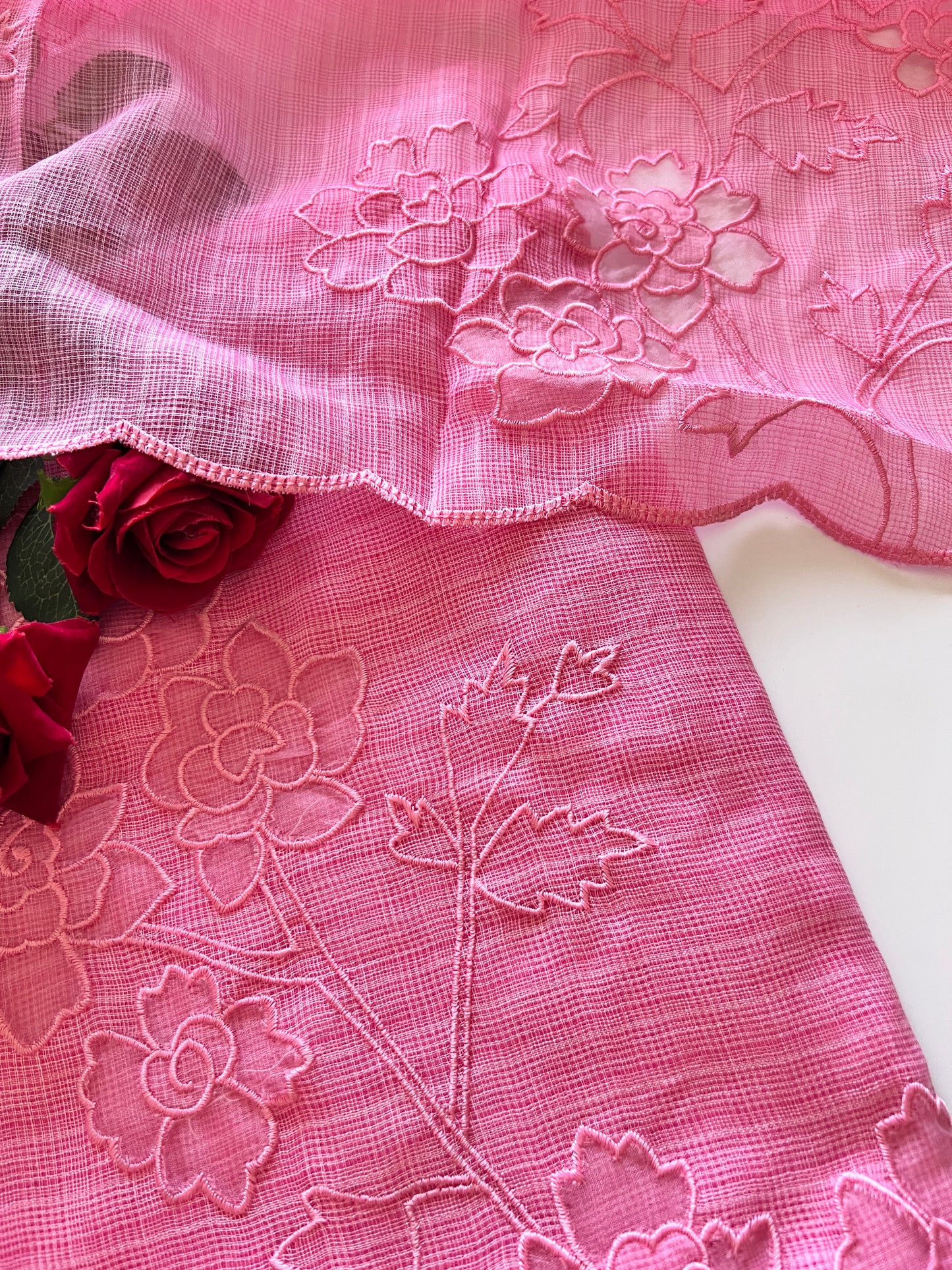 Pink Kotta cutwork Embroidered Unstitched Suit