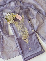 Mul Chanderi dress material with pitta and mukaish work dupatta