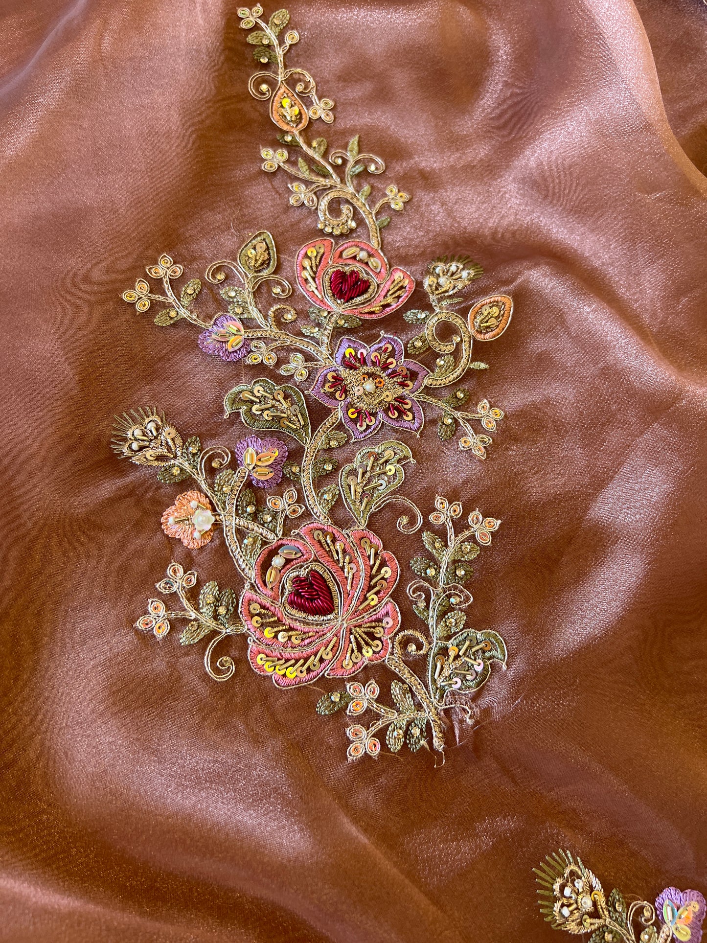 Brown Tissue partywear embroidered suit set unstitched