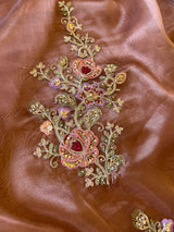 Brown Tissue partywear embroidered suit set unstitched
