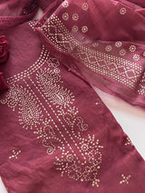 Maroon Mul Chanderi dress material with mukaish