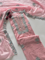 Pink Mul Chanderi embroidered Unstitched Suit